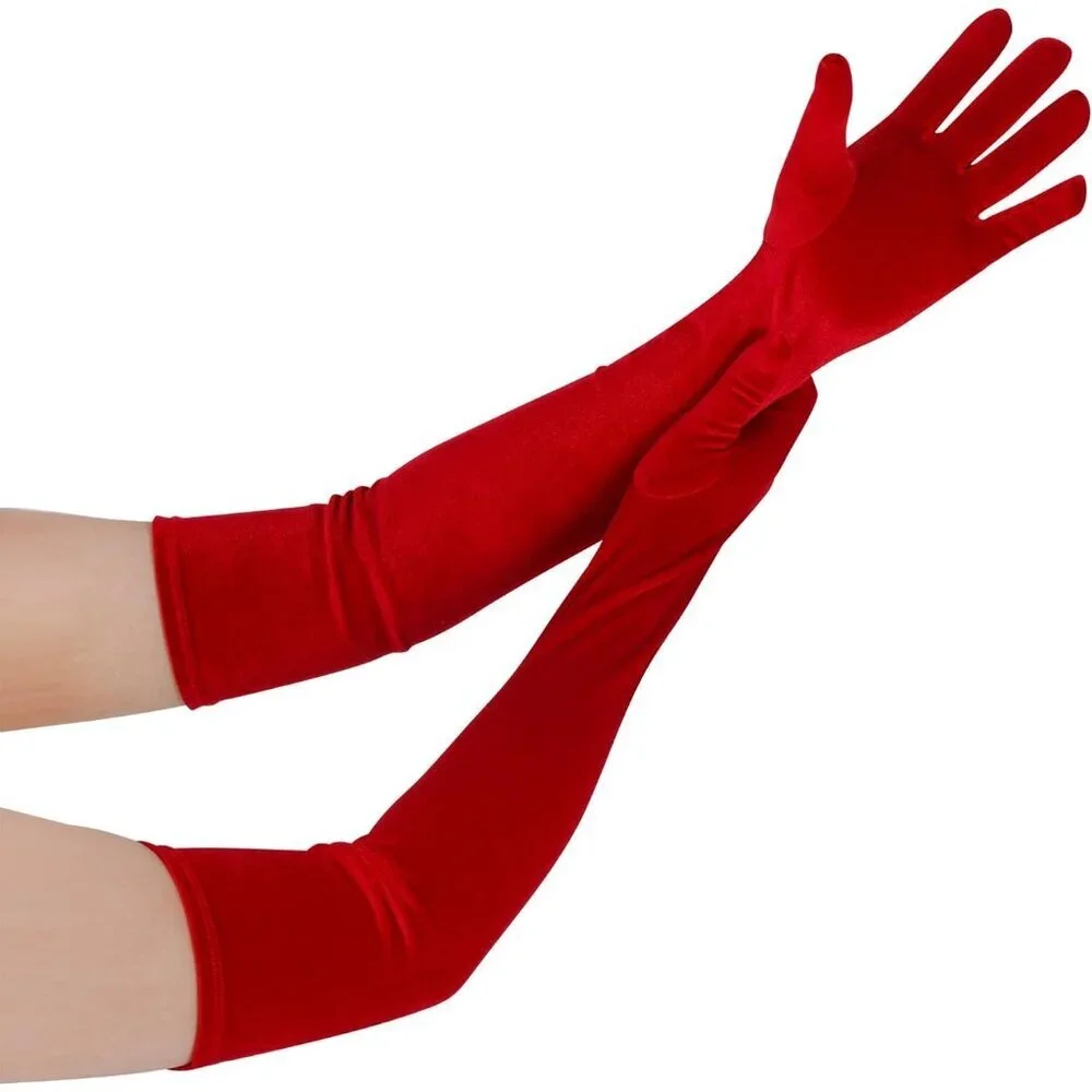 Women's Red Velvet Long Gloves Elbow Length Costume Flapper Evening Banquet
